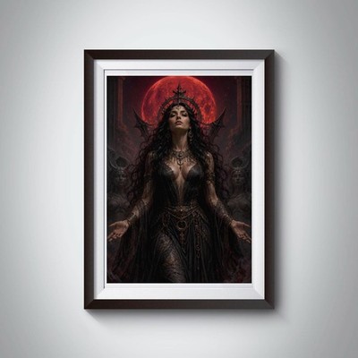 Dark Gothic Queen A4 Wandbild Dark Fantasy Roter Mond Poster Gothic Wohndeko