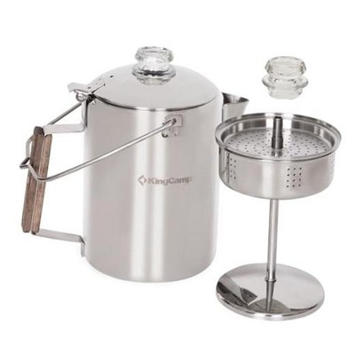 Percolator Coffee Pot Campfire Coffee Boiler Kettle 304 Stainless SILVER-9 CUP