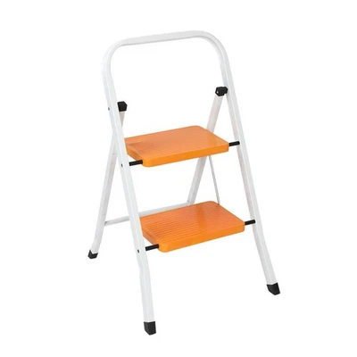 LEADZM Folding 2-Step Steel Stepladder - Non-Slip Tread Safety Portable Stool UK