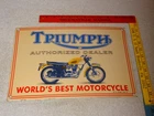 VINTAGE TRIUMPH MOTORCYCLES DEALER PORCELAIN METAL GASOLINE & OIL SIGN LO ENAMEL
