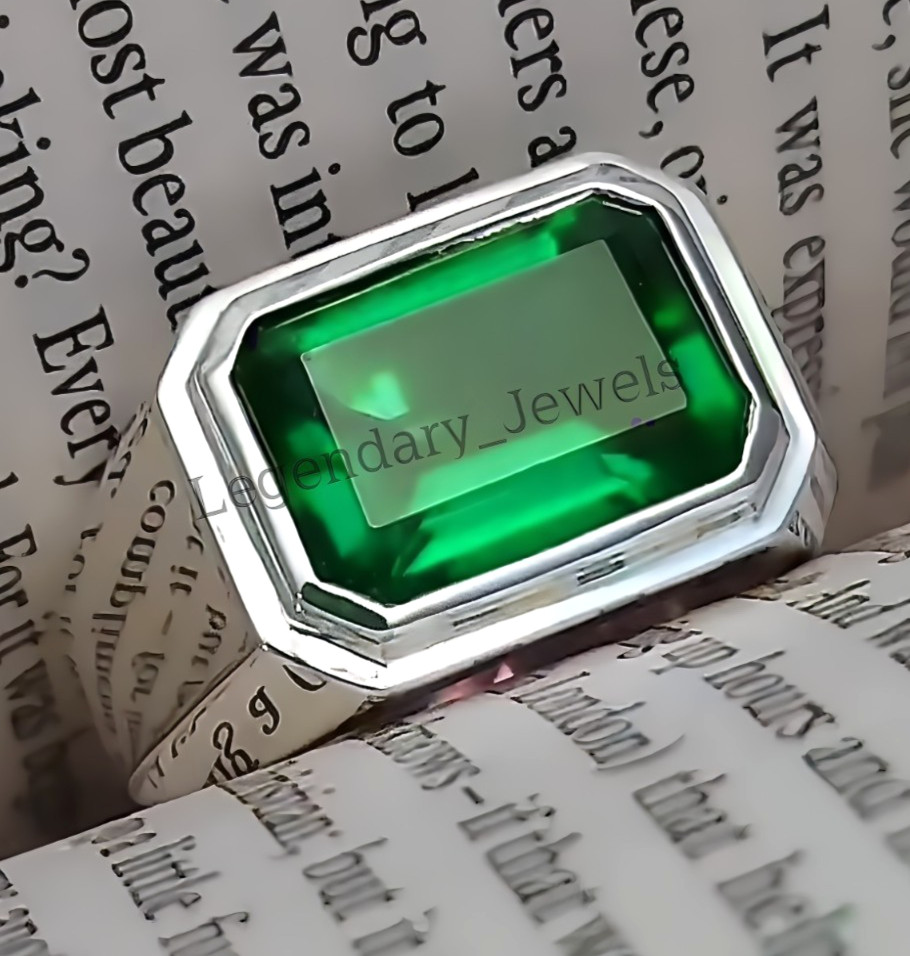 Piedras preciosas de esmeralda con anillo de plata de ley 925 para hombre - Anillo hecho a mano