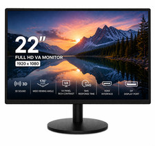 22 Inch Full HD Monitor 1080p VA Panel HDMI DP Slim Computer Screen