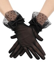 Women's Tulle Gloves with Satin Bow and Polka Dot Ruffle Cuffs  Elegant Ev