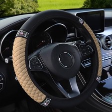 Microfiber Leather Steering Wheel Cover with Anti-Slip Lining Universal Beige