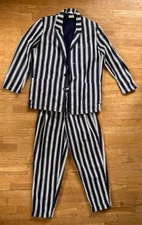 Vintage ESPRIT Sport Navy Striped Denim Jacket and Pants Combo Size S 3/4 80s 90