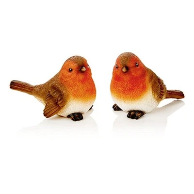 SOUTH EASTERN HORTICULTURAL Set x2 Christmas 10cm Robin Ornaments Polyresin Decorations