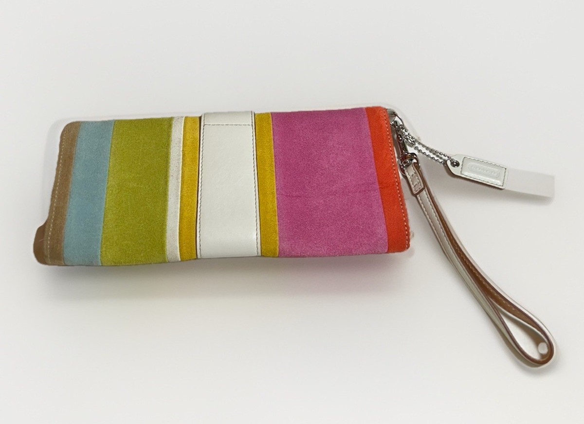 Coach Soho Wristlet/Clutch Multicolor Suede Striped, Leather Trim