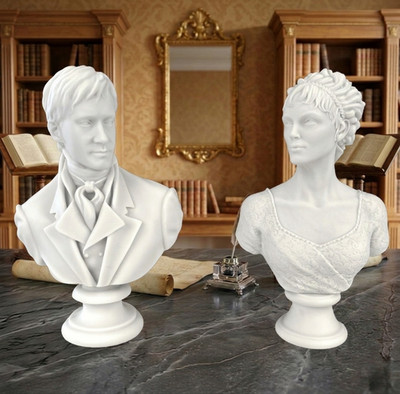 Mr. Darcy & Elizabeth Bennet Büste Statue, 25 cm - 10 Zoll, Stolz und Vorurteil, Jane