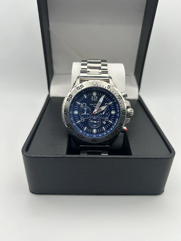 Nautica Hombre Azul Cronógrafo Acero Inoxidable Bisel Giratorio Foto 2 de 4