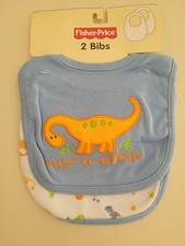 Fisher-Price 2 Bibs Baby Infant Dinosaur cute-a-saurus feeding drool