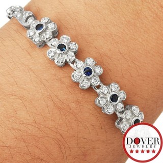 Nachlass Saphir 1 53ct Diamant 14K Weißgold Blume Gliederarmband 11 70 Gramm NR