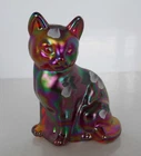 (C-1) Fenton Art Glass Stylized Cat  Iridized Sitting Cat Hand Painted Signed