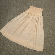 Antique 1900s Edwardian Silk Smocked Waist Skirt Peach Champagne Victorian Maxi