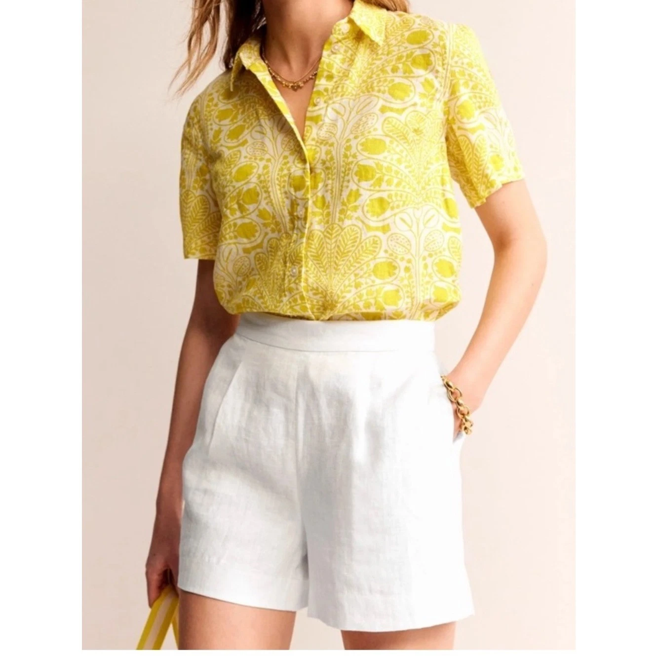 Boden Hempstead White 100% Linen Shorts, Organic Pull On, Size 10, NWT
