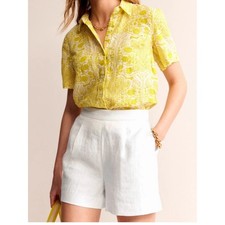 Boden Hempstead White 100 Linen Shorts, Organic Pull On, Size 10, NWT