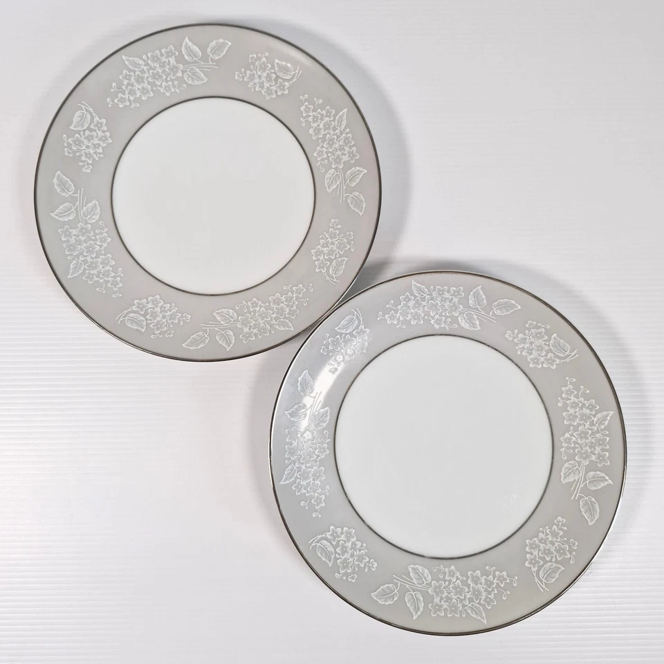 6 Noritake Damask Dessert Pie Plates Porcelain Grey 18cm 7" Vintage Japan - image 4 of 4