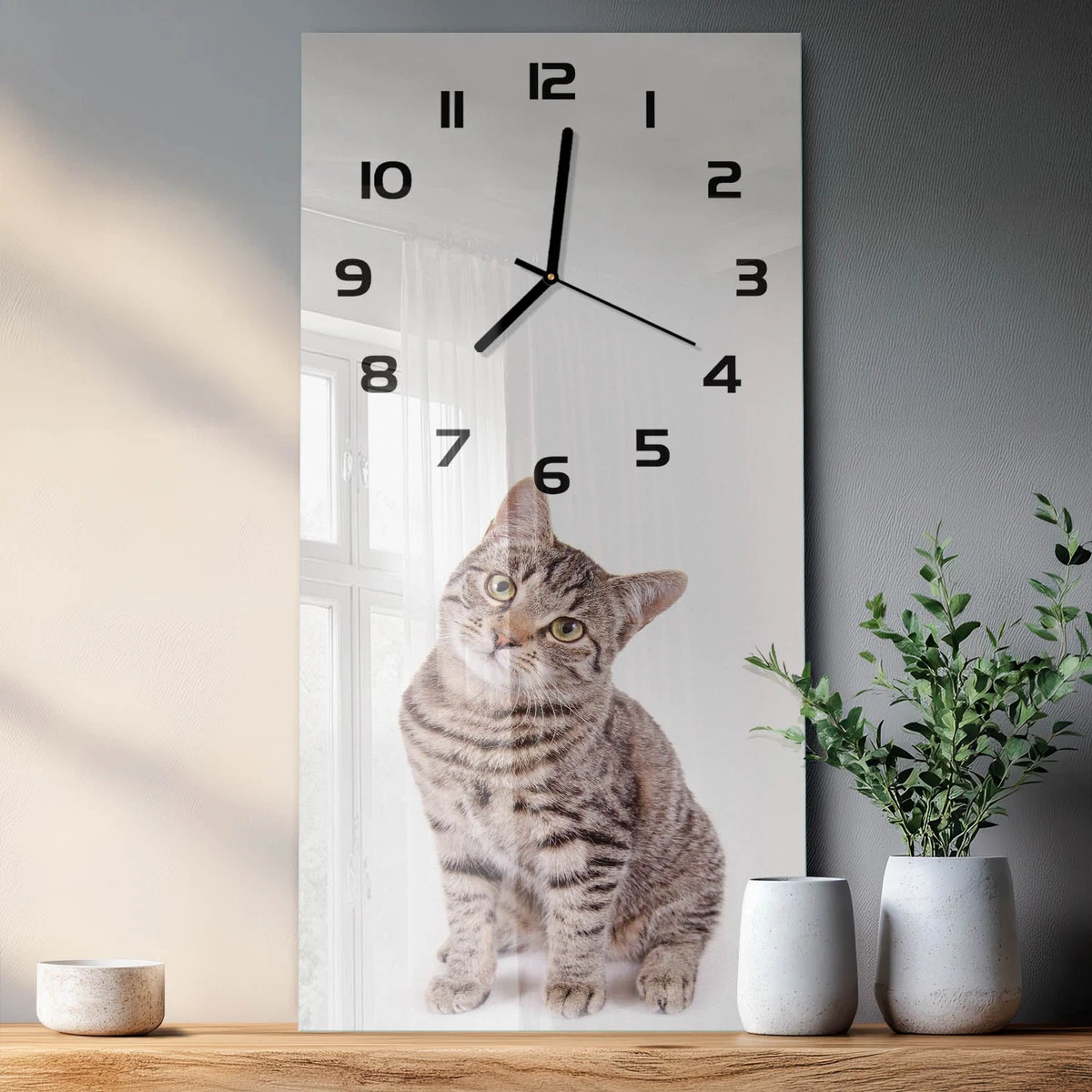 Reloj de Pared Rectangular Vertical Decorativo para Interior Gato 30x60 cm