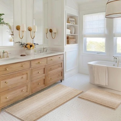 Bathroom Rugs and Mats Sets 2 Piece Thick Absorbent Chenille Bath Mat Rug Set N