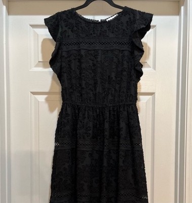 Gibson Latimer Black Floral Lace Ruffle Sleeve Dress Eyelet Fit & Flare Womens S