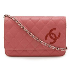 Chanel Simply Cc Matelasse Chain Wallet Bag Women Pink One Size