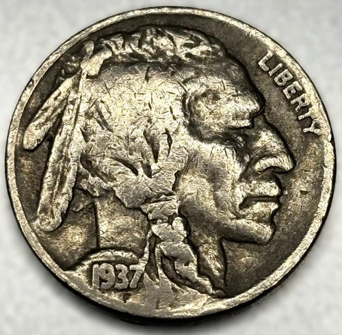 1937-P Buffalo 🦬 Indian Head Nickel 5c Vg Very Good - 1119