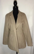 Chouyatou Blazer Jackets Womens Medium Tan Herringbone Long Sleeve Open Front
