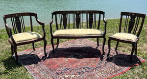 Victorian Edwardian settee furniture Art Deco Hepplewhite Mahogany Inlay Settee