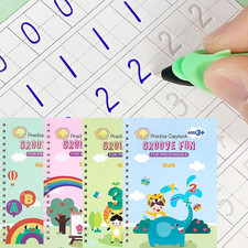 4 Pack Magic Grooved Writing Practice Books,Reusable Grooved Handwriting