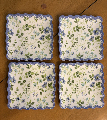 4 Laura Ashley Blue Summer Floral Scalloped Edge Melamine Luncheon Plates