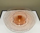 Pink Depression Glass Pedestal Cake Plate w/Floral Etching