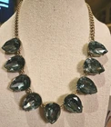 J.Crew Statement Necklace featuring Faceted Blue Teardrop Crystals in Gold...