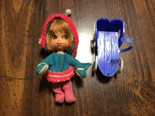 VTG 1965 Mattel Liddle Kiddles FREEZY SLIDDLE Doll Outfit, and Sled! CUTE!
