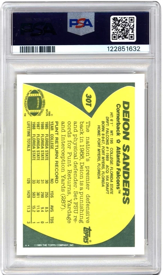 1989 Topps Traded - Deion Sanders #30T (RC) GEM MINT 10 - Image 2 of 2