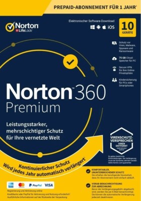 NORTON 360 Standard Deluxe Premium  2024 / 202  1 bis 10 Geräte ABO inkl.10-75GB