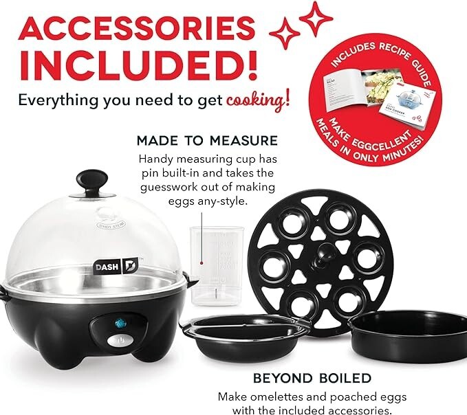 Dash Rapid Egg Cooker - 6-egg capacity for hard-boiled, poached & scrambled - Black  