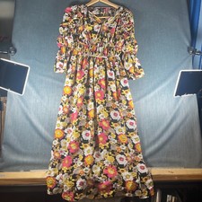Forever 21 Womens Fit & Flare Dress Medium Multicolor Floral Pleated Bell Sleeve