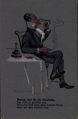 Litho Mann mit Zigarette, Mensch, hast Du ein Chemisette - 10569692