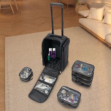 Professional Makeup Case,Rolling Makeup Train Case,Cosmetic Storage Organizer
