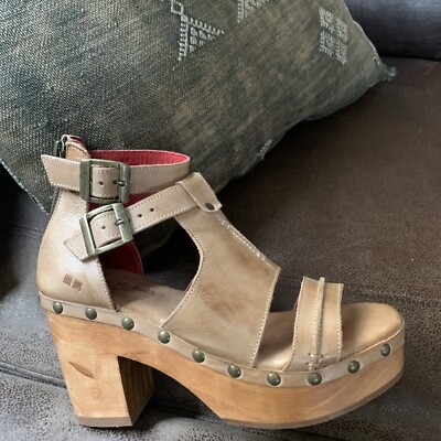 NWT Bed Stu Wood T-Strap Zip Platform Sandals Size