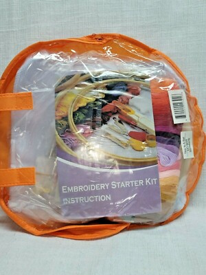 Yula Designs Embroidery Starter Kit with Aida Cloth/100 Embroidery Threads/Tools