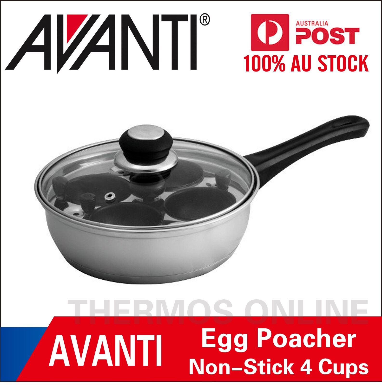 New AVANTI S/Steel 2/4/6 Egg Poacher with 20/26cm NonStick Cups Saute