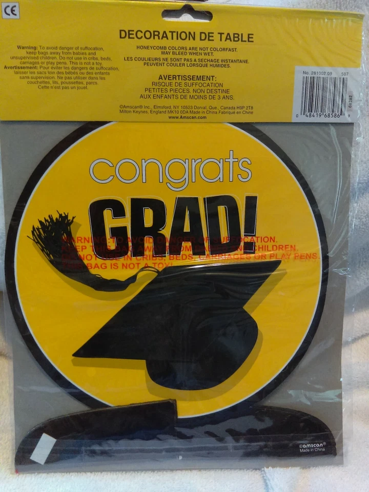 Honeycomb Congrats Grad Centerpiece, Black ,Yellow, White - Image 2 of 2