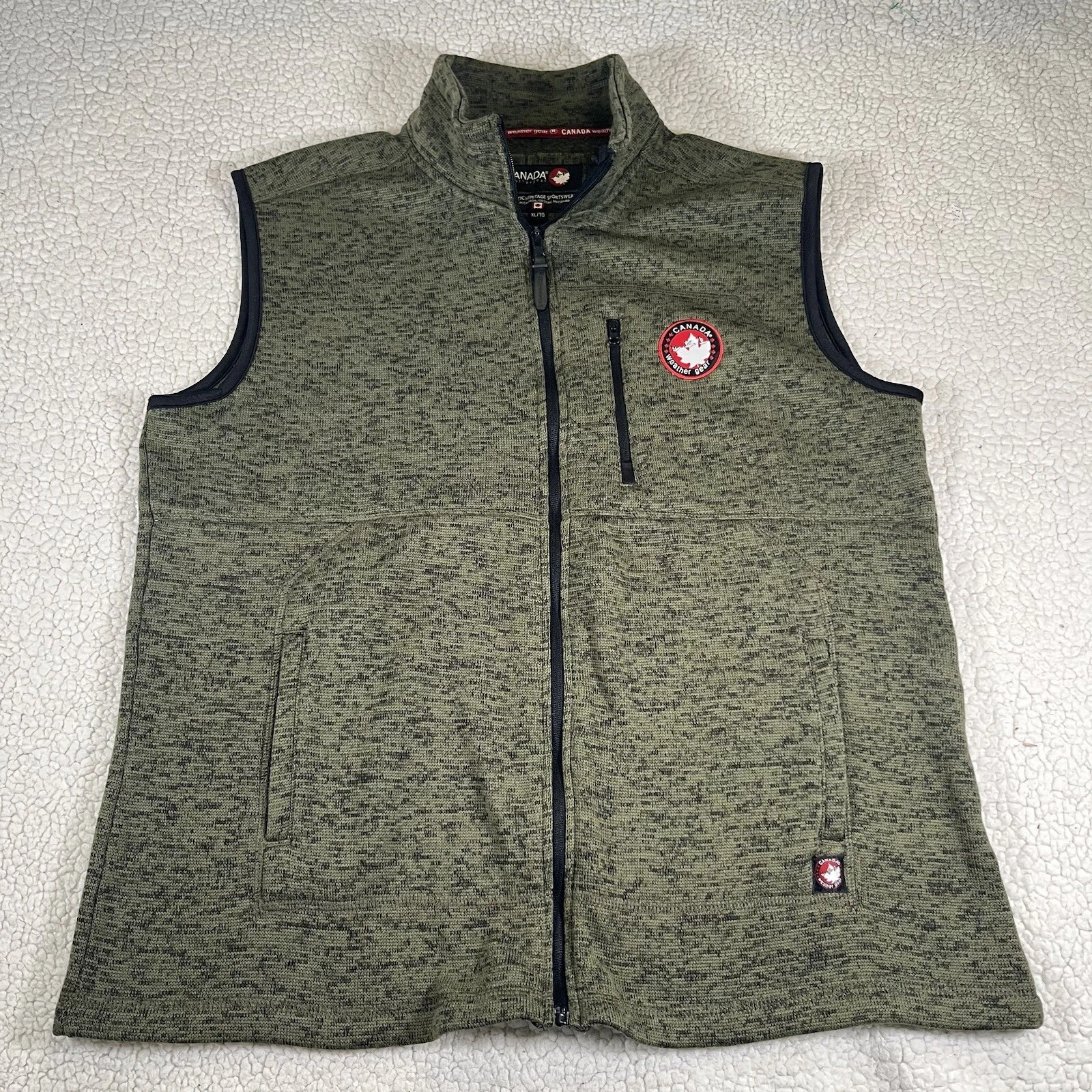 Canada Weather Gear Vest Mens Xlarge Green Outwear Full Zip Hiking Outdoors Knit