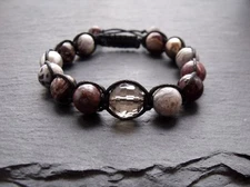LAGUNA AGATE SMOKEY QUARTZ GARNET UNISEX MACRAME BRACELET 7.5 ins - FREE POSTAGE