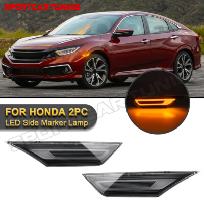 For 16-24 Honda Civic Hatchback LED Side Marker Light Turn Signal DRL Lamp Smoke