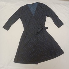 Ann Taylor Black w/Blue Triangle Print Wrap Dress 3/4 Sleeve Size 10 