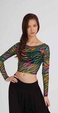 NWT Capezio Zebra Mesh long sleeve top 10327 Multicolor sparkle accent Ladies LG