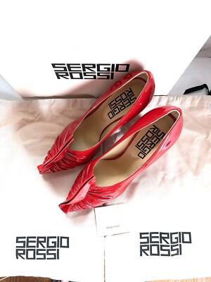 Sergio Rossi RARE Red Patent Leather Ruffle 090 Block Heel
