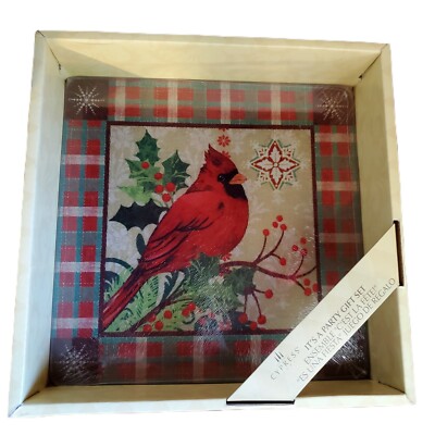 Cypress Home It's A Party Gift Set Surface Saver Napkins Spreader Cardinal Owl 