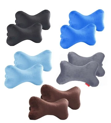 BOOKISHBUNNY 2 Dog Bone Memory Foam Car Neck Pillow Head Rest Travel Trip Posture Multi Color